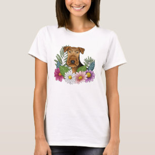 Airedale Terrier Head With Colourful Wildflowers T-Shirt