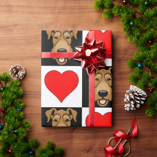 Airedale Terrier Heart Pattern Cute Dog Lover Gift Wrapping Paper