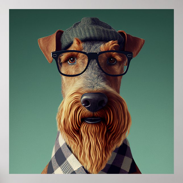 Airedale Terrier Hipster Dog Poster (Front)