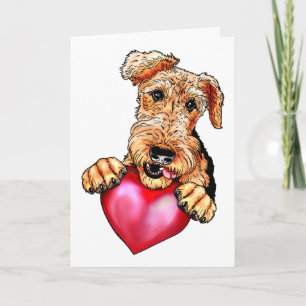 Airedale Terrier Holding Heart Card