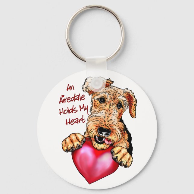 Airedale Terrier Holds My Heart Key Ring (Front)
