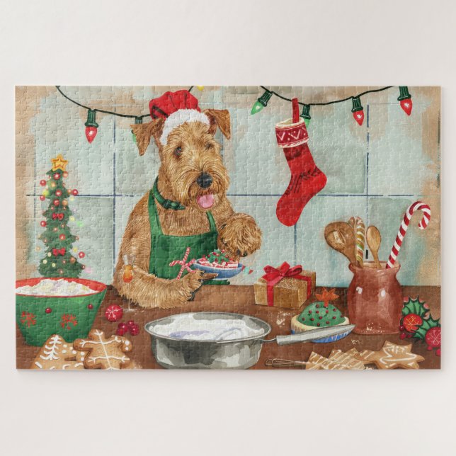 Airedale Terrier Holiday Baking: Festive Christmas Jigsaw Puzzle (Horizontal)
