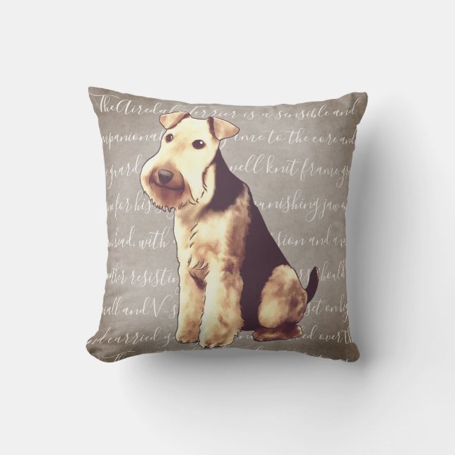 Airedale Terrier Illustration Pillow (Front)