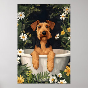 Airedale Terrier In Bathtub Poster, Funny Dog Poster