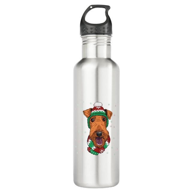 Airedale Terrier in christmas hat     710 Ml Water Bottle (Front)