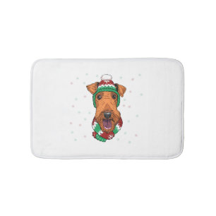 Airedale Terrier in christmas hat Bath Mat