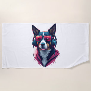 Airedale Terrier in christmas hat Beach Towel