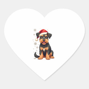 Airedale Terrier in christmas hat     Heart Sticker