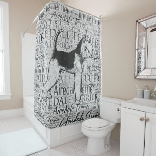 Airedale Terrier Monotone Word Art Ink Shower Curtain
