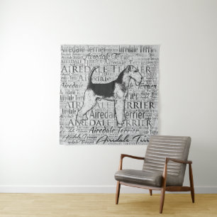 Airedale Terrier Monotone Word Art Ink Tapestry