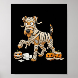Airedale Terrier Mummy Pumpkin Halloween Kids Mens Poster