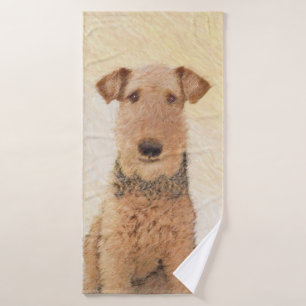Airedale Terrier Painting - Cute Original Art Bath Towel Set