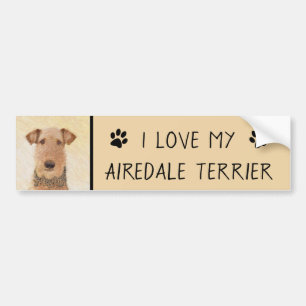 Airedale Terrier Painting - Cute Original Art Bumper Sticker