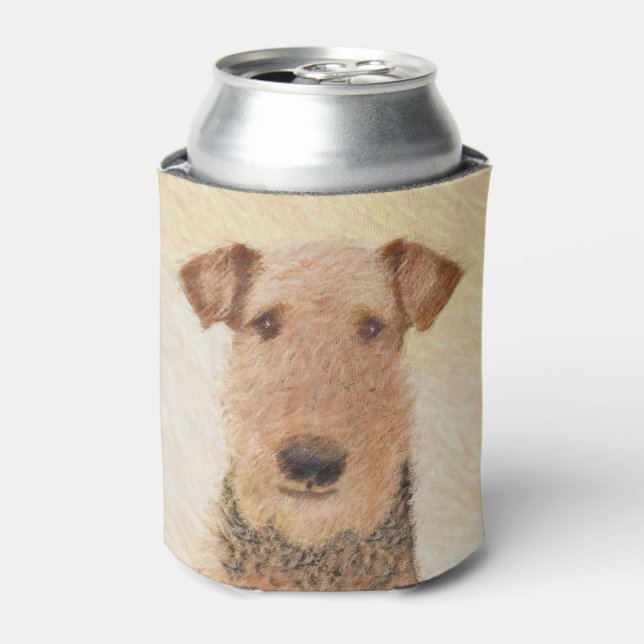 Airedale Terrier Painting - Cute Original Art Can Cooler (Can Front)