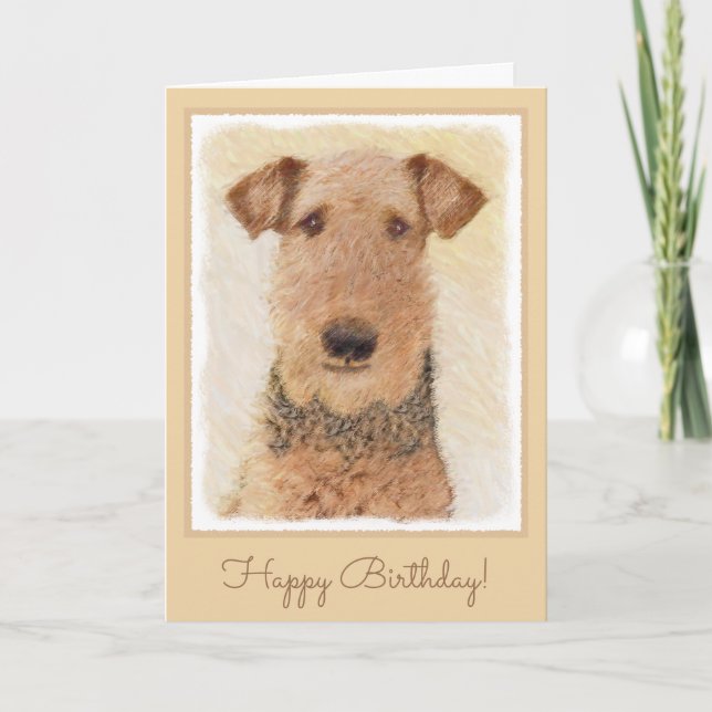 Airedale Terrier Painting - Cute Original Art Card (Front)