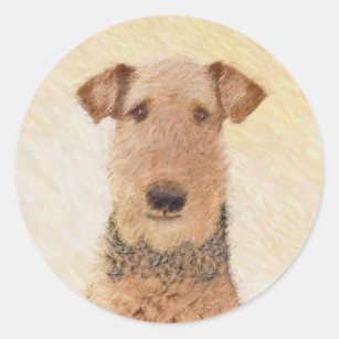 Airedale Terrier Painting - Cute Original Art Classic Round Sticker