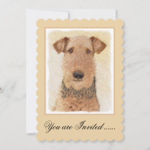 Airedale Terrier Painting - Cute Original Art Invitation