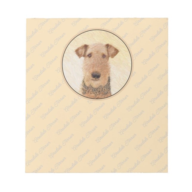 Airedale Terrier Painting - Cute Original Art Notepad (Front)