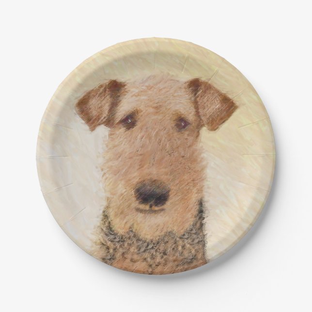 Airedale Terrier Painting - Cute Original Art Paper Plate (Front)