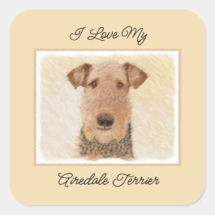 Airedale Terrier Painting - Cute Original Art Square Sticker