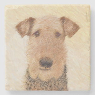 Airedale Terrier Painting - Cute Original Art Stone Coaster