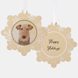 Airedale Terrier Painting - Cute Original Art Tree Decoration Card