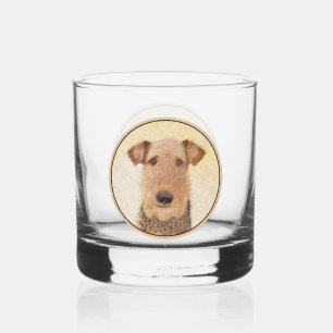 Airedale Terrier Painting - Cute Original Art Whiskey Glass