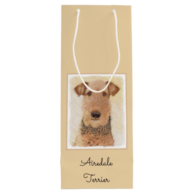 Airedale Terrier Painting - Cute Original Art Wine Gift Bag (Back)