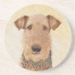 Airedale Terrier Painting - Cute Original Dog Art Coaster