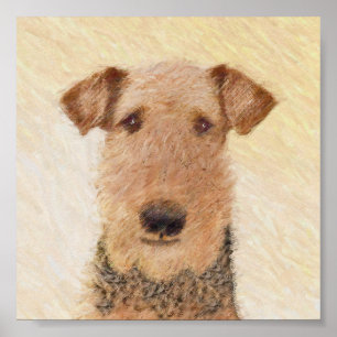 Airedale Terrier Painting - Cute Original Dog Art Poster