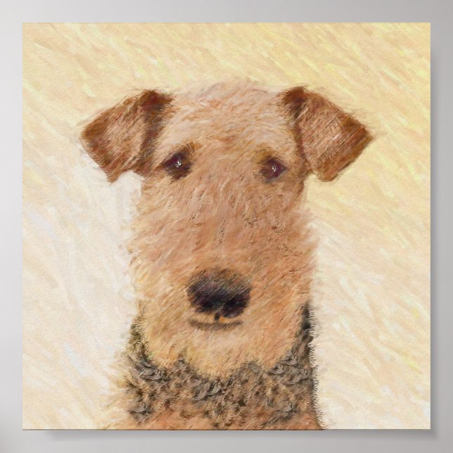 Airedale Terrier Painting - Cute Original Dog Art Poster (Front)