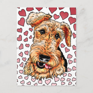 Airedale Terrier Pink Hearts Valentine's Day Holiday Postcard