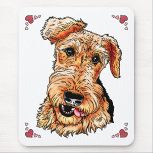 Airedale Terrier Pink Hearts Valentine's Day Mouse Pad