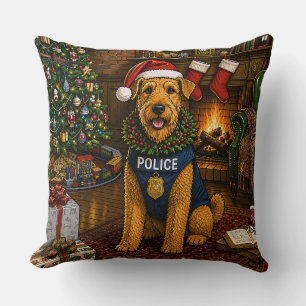 Airedale Terrier Police Holiday Cushion