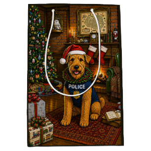 Airedale Terrier Police Holiday Medium Gift Bag