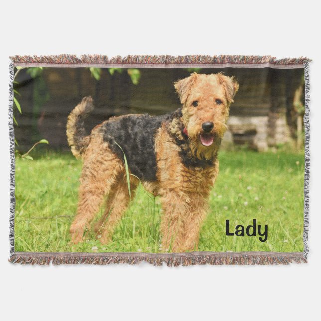 Airedale Terrier Puppy Dog Throw Blanket (Front)