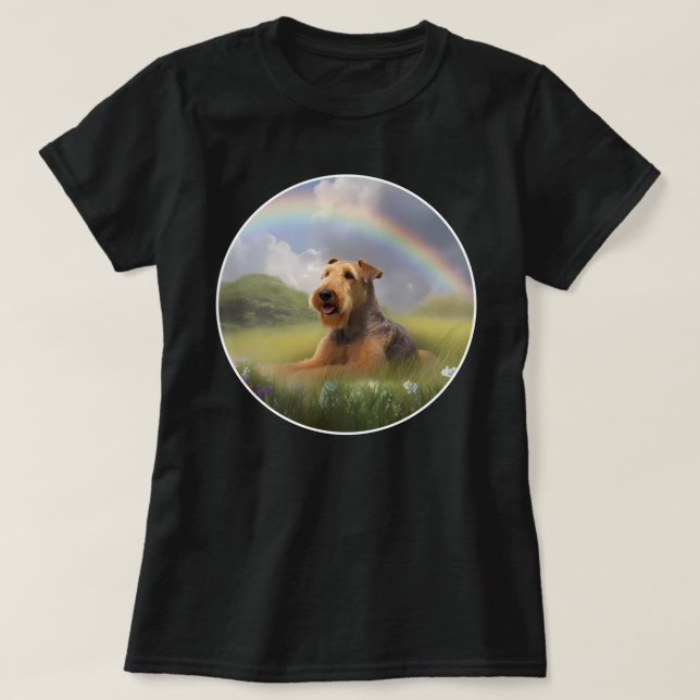 Airedale Terrier Rainbow Bridge Cute Puppy Dog T-Shirt (Design Front)