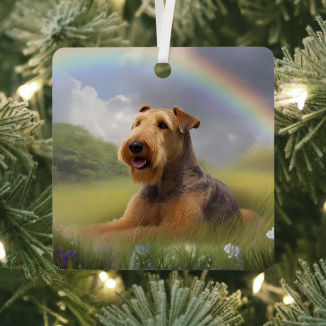 Airedale Terrier Rainbow Bridge Memorial Custom Metal Tree Decoration (Insitu)