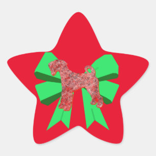 Airedale Terrier Red Dog & Green Bow Christmas Star Sticker