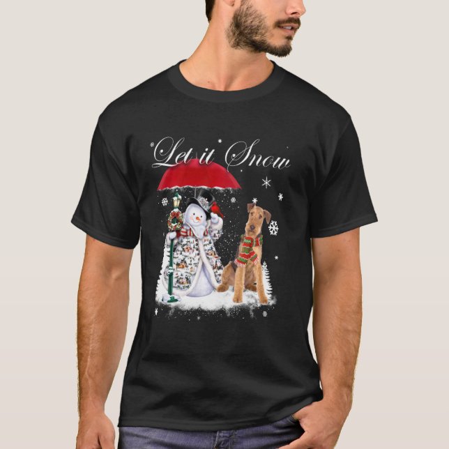Airedale Terrier Santa Dog Christmas Snowman Xmas  T-Shirt (Front)