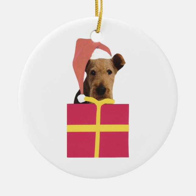 Airedale Terrier Santa Hat Ornament (Front)
