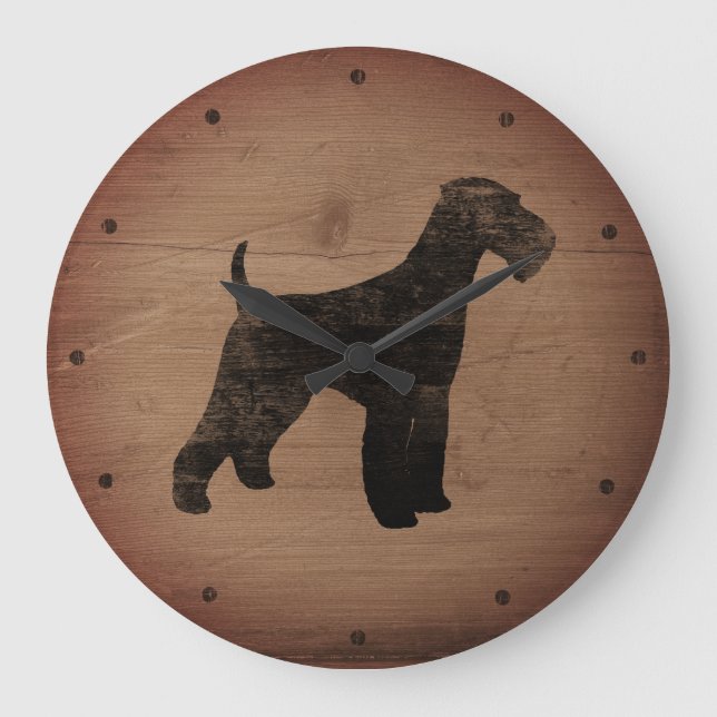 Airedale Terrier Silhouette Rustic Large Clock (Front)
