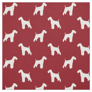 Airedale Terrier Silhouettes Pattern Red and White Fabric