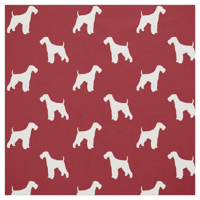 Airedale Terrier Silhouettes Pattern Red and White Fabric (Swatch)