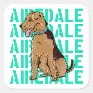 Airedale terrier sitting down square sticker