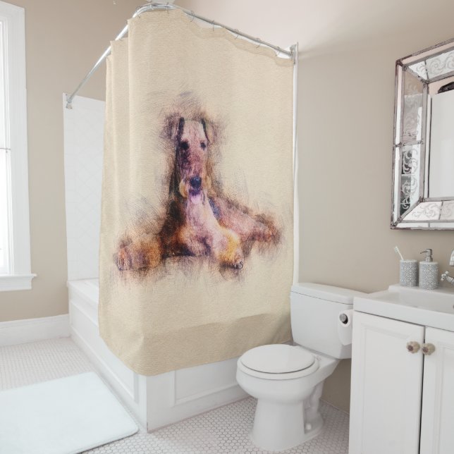 Airedale Terrier Sketch Digital Art Shower Curtain (In Situ)