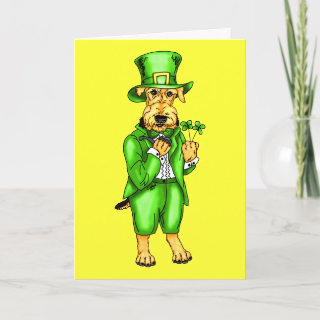Airedale Terrier St Patrick's Day Leprechaun Card (Front)