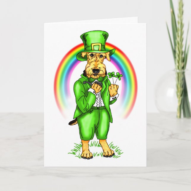 Airedale Terrier St Patrick's Day Leprechaun Card (Front)