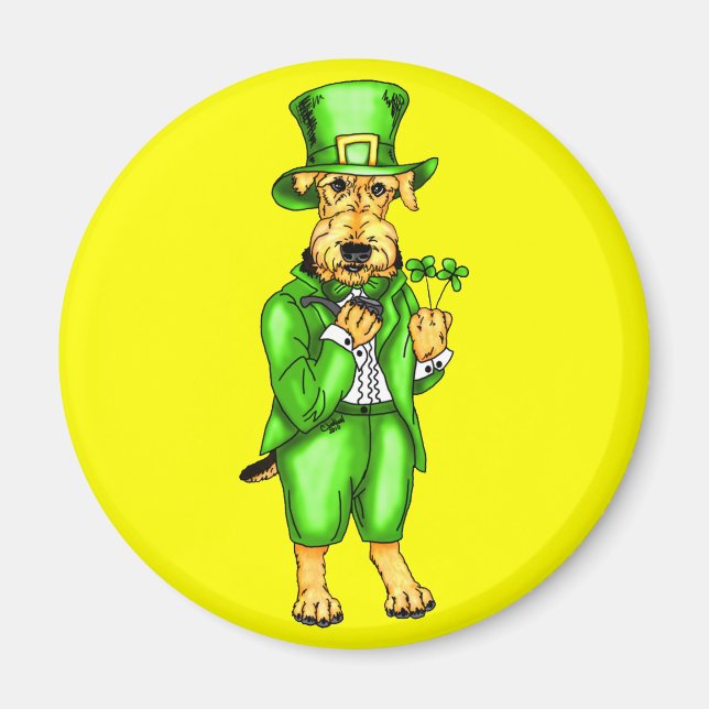 Airedale Terrier St. Patrick's Day Leprechaun Magnet (Front)