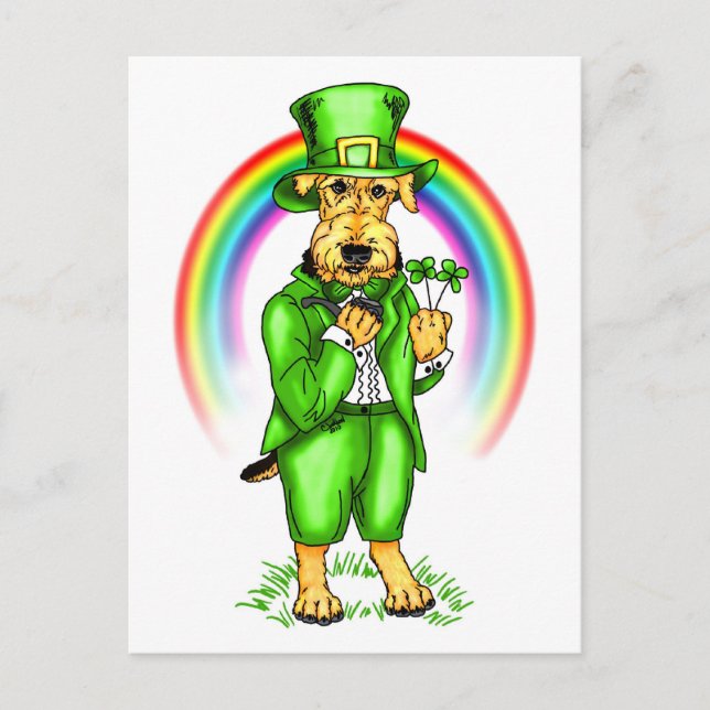 Airedale Terrier St. Patrick's Day Leprechaun Postcard (Front)
